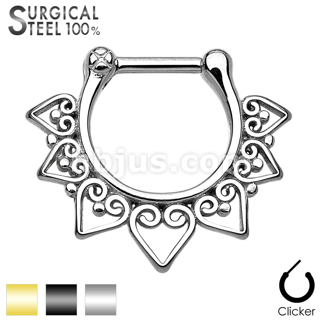 Tribal Fan All 316L Surgical Steel Septum Clicker