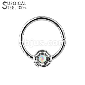 316L Surgical Steel Bendable Septum/Cartilage Hoop Ring with Opal Set... - Image 3