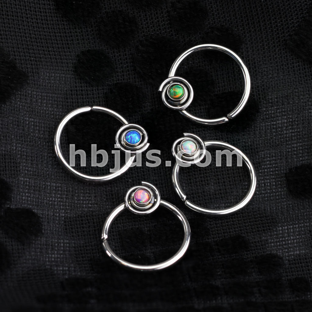 316L Surgical Steel Bendable Septum/Cartilage Hoop Ring with Opal Set... - Image 6