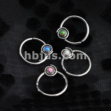 316L Surgical Steel Bendable Septum/Cartilage Hoop Ring with Opal Set... - Image 6