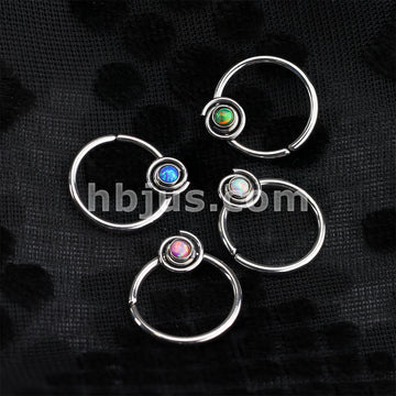 316L Surgical Steel Bendable Septum/Cartilage Hoop Ring with Opal Set... - Image 7