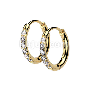 316L Surgical Steel Pair of 316L Stainless Steel Hoop Earrings With CZ Pave - Image 3