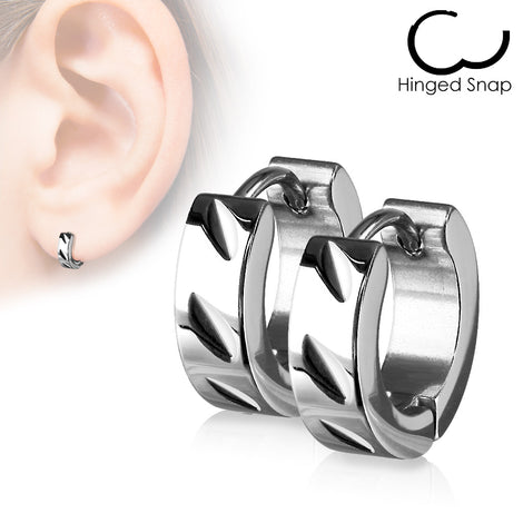 316L Surgical Steel Pair ofDiaCut Hinged Hoop Earring 316L Stainless Steel
