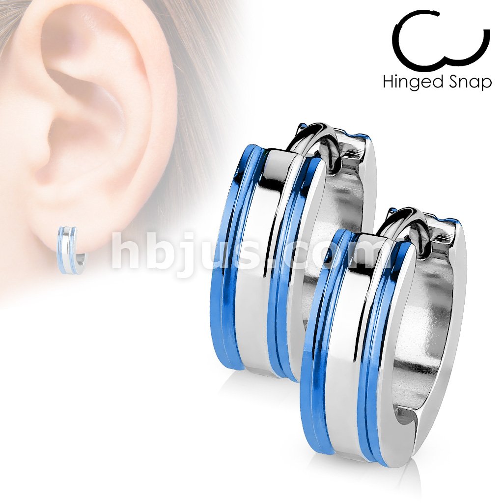 316L Surgical Steel Pair of 316L Surgical Stainless Steel 2 Tone Hoop... - Image 2