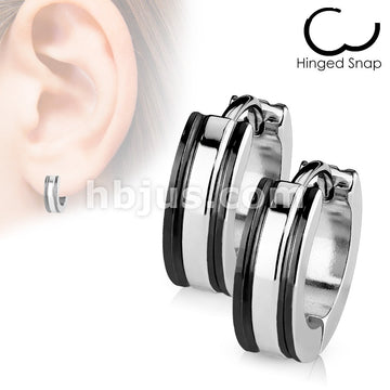 316L Surgical Steel Pair of 316L Surgical Stainless Steel 2 Tone Hoop... - Image 4