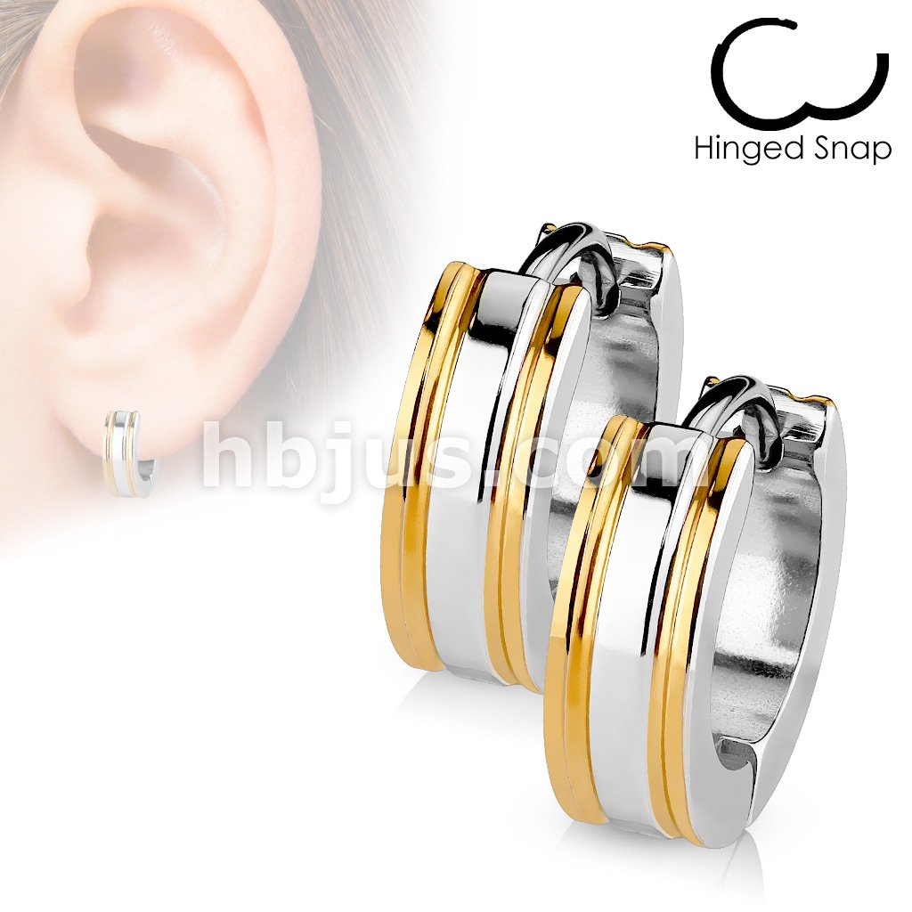 316L Surgical Steel Pair of 316L Surgical Stainless Steel 2 Tone Hoop... - Image 5