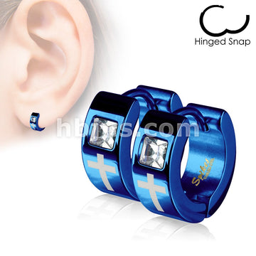 Pair of 316L Surgical Steel IP Earrings With Laser Etched Cross and... - Image 2