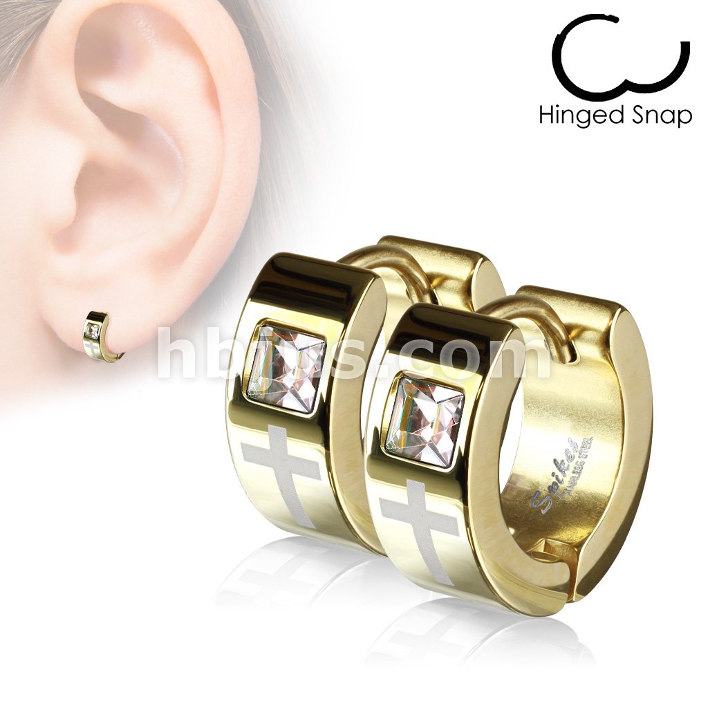 Pair of 316L Surgical Steel IP Earrings With Laser Etched Cross and... - Image 3