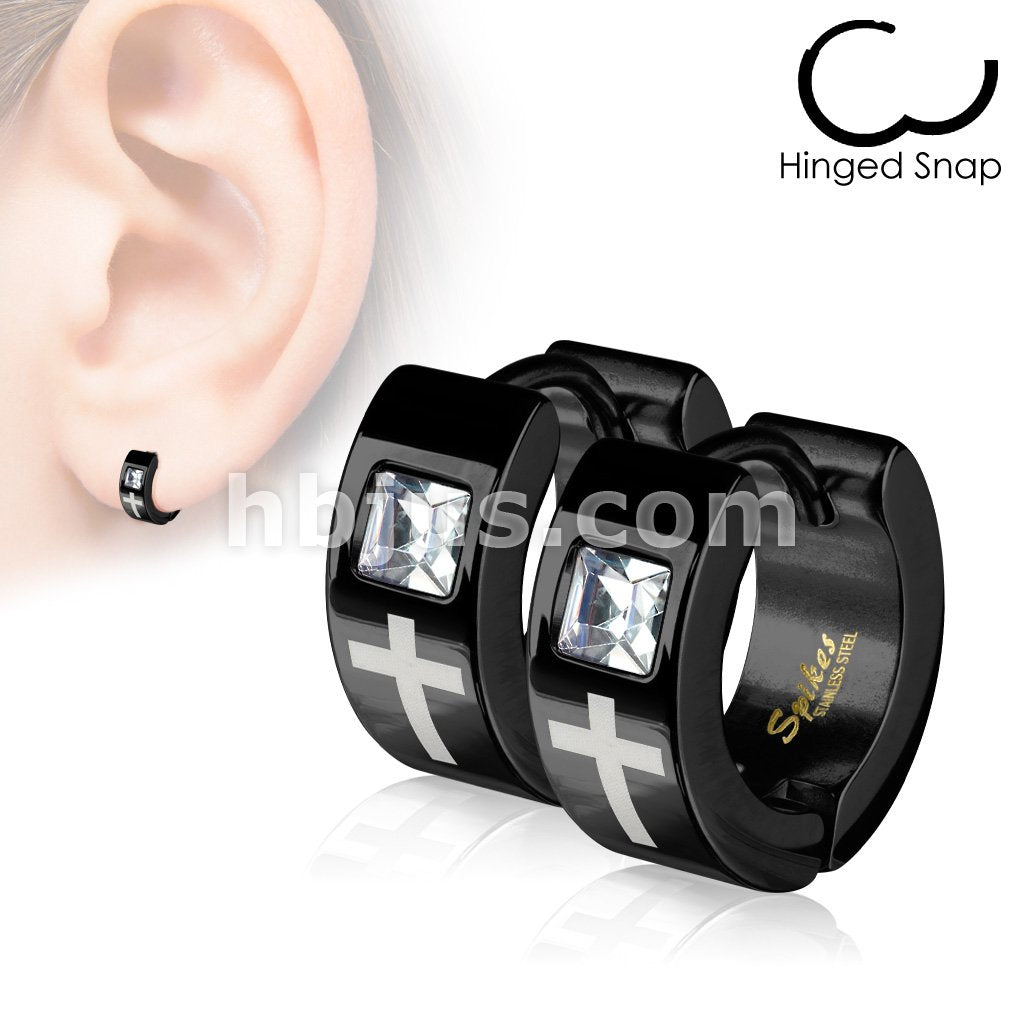 Pair of 316L Surgical Steel IP Earrings With Laser Etched Cross and... - Image 4