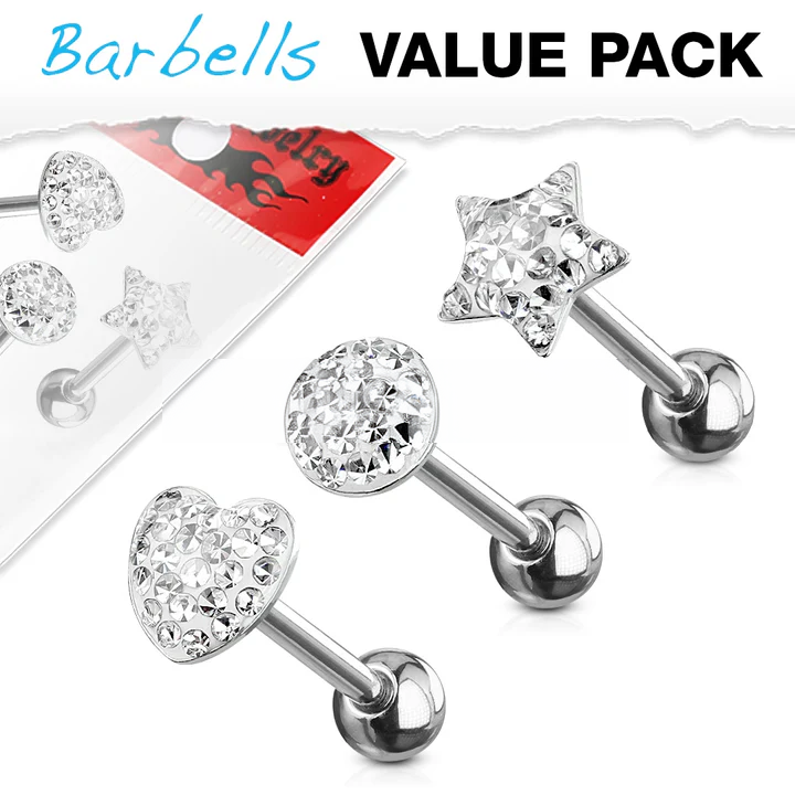 Shapes 316L Surgical Steel Clear CZ Paved Tongue Ring