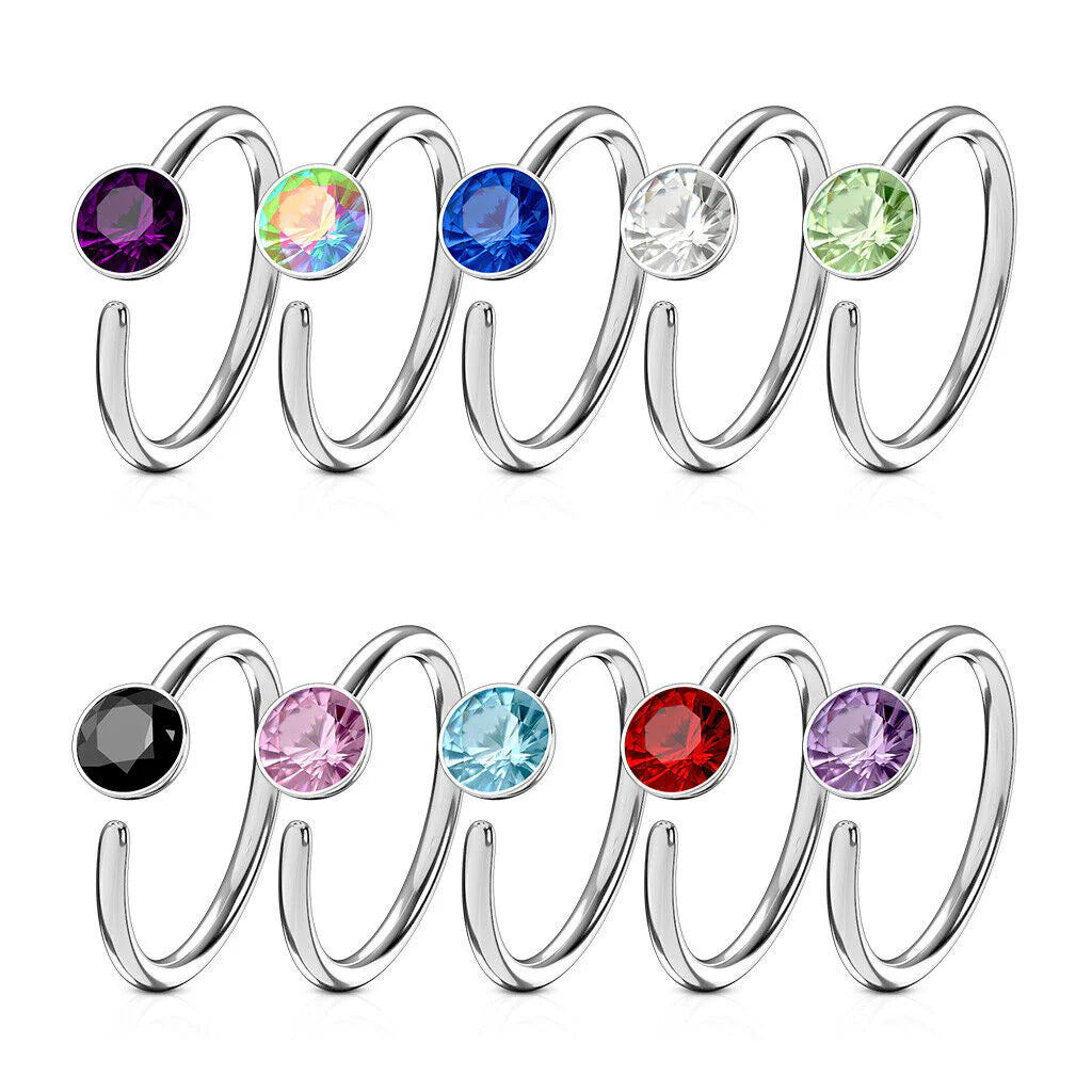 Single Gem End 316L Surgical Steel Nose Hoops