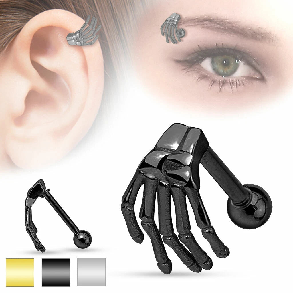 Skeleton Hand Top 316L Surgical Steel Eyebrow/Cartilage Barbell