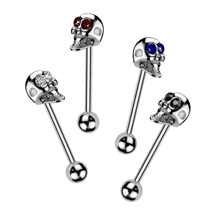 Skull Barbell Gemmed Eye 316L Surgical Steel