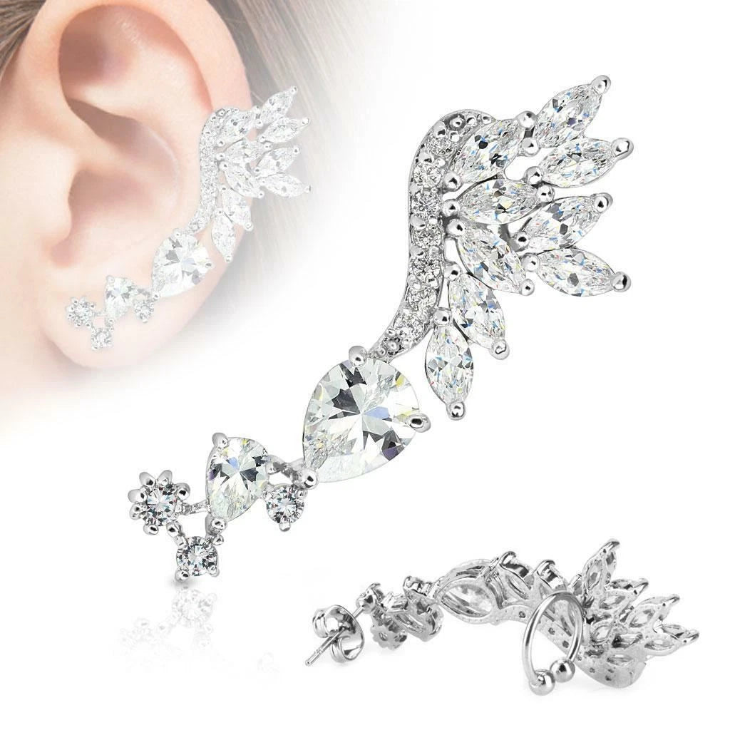 Skyfall Clear Gem Rhodium Plated Brass Non Piercing Ear Cuff