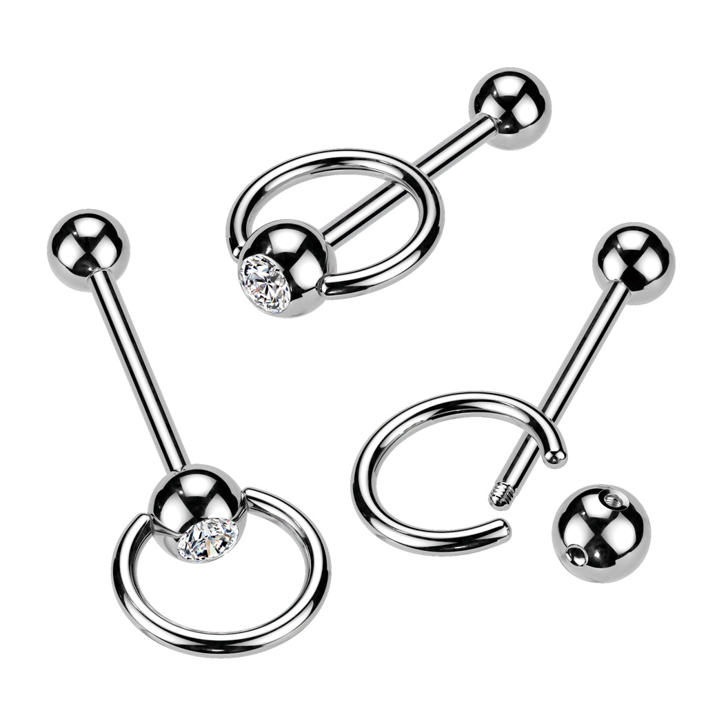 Slave Ring Barbell w/ Gem Set Ball 316L Surgical Steel