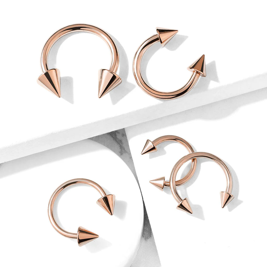 Spike Ends Rose Gold IP 316L Surgical Steel Circular Barbell/Horseshoe