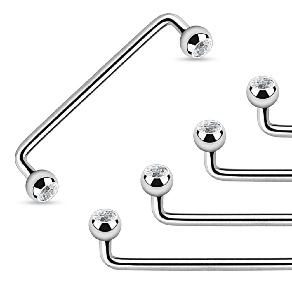 Staple Surface Barbell with Internally Threaded Press Fit Clear Gem...