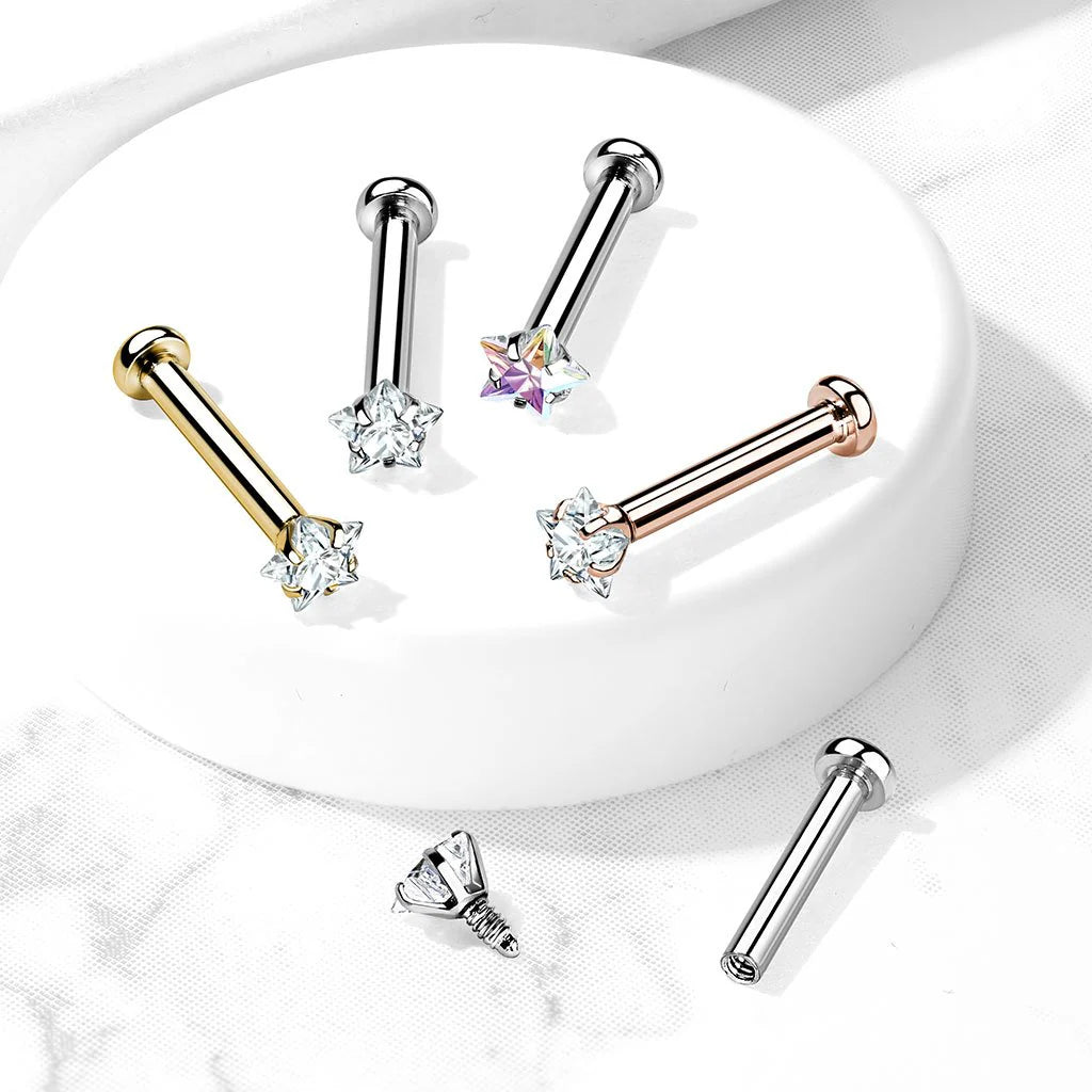 Star CZ Prong Set Top Internally Threaded Micro Base 316L Surgical...