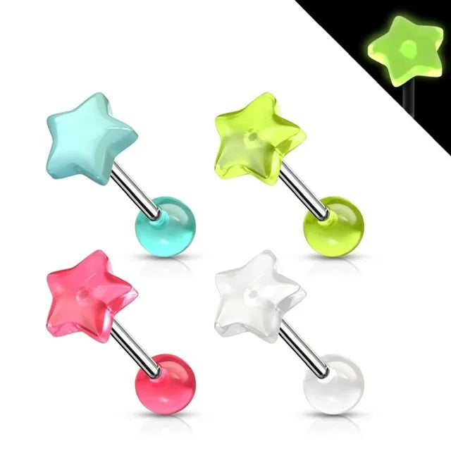 Star Glow in the Dark Top 316L Surgical Steel Barbell