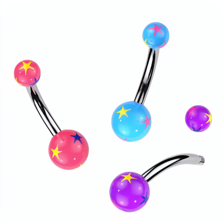 Starburst Multi Colored Acrylic Ball 316L Surgical Steel Navel