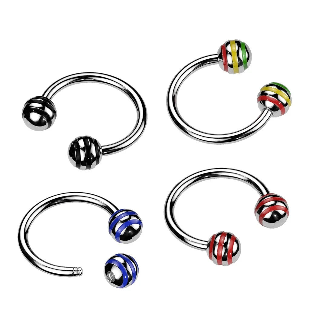 Striped Balls 316L Surgical Steel Horse Shoe