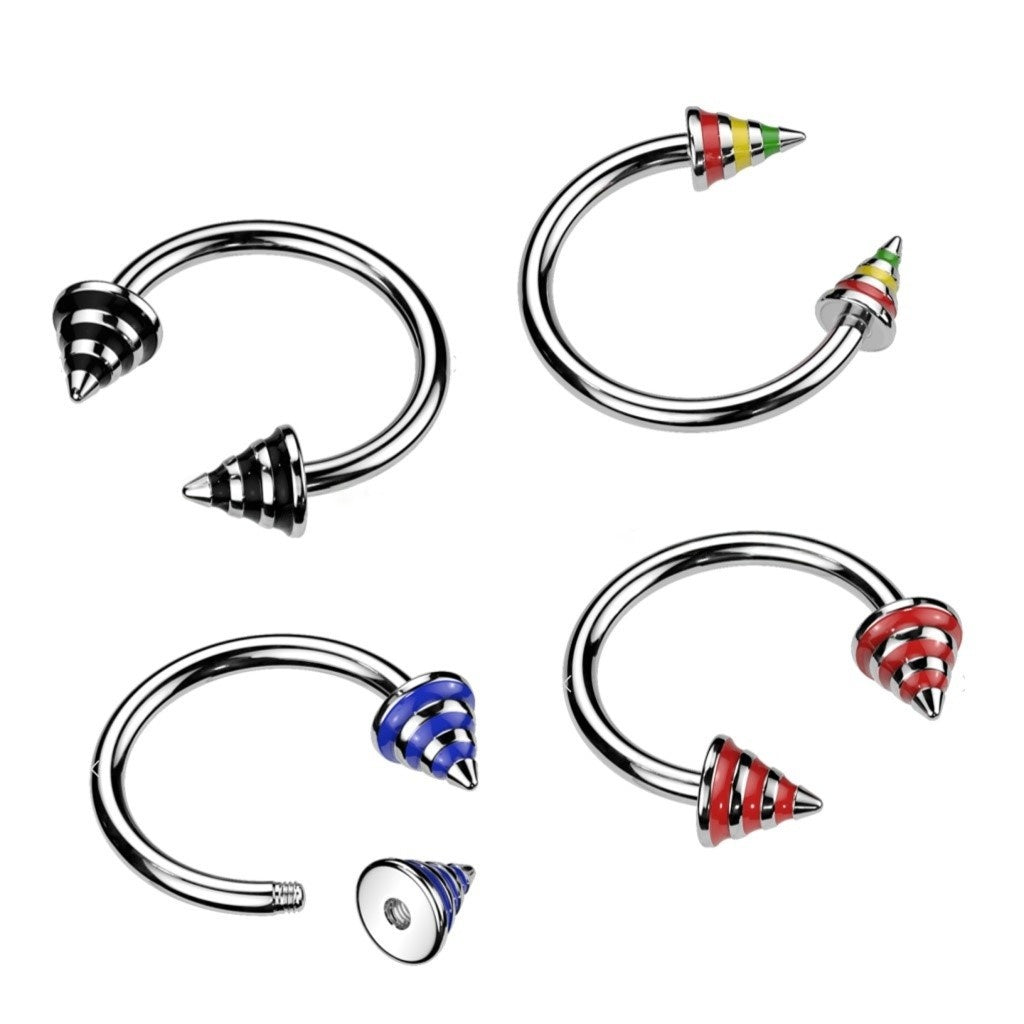 Striped Spikes 316L Surgical Steel Horse Shoe