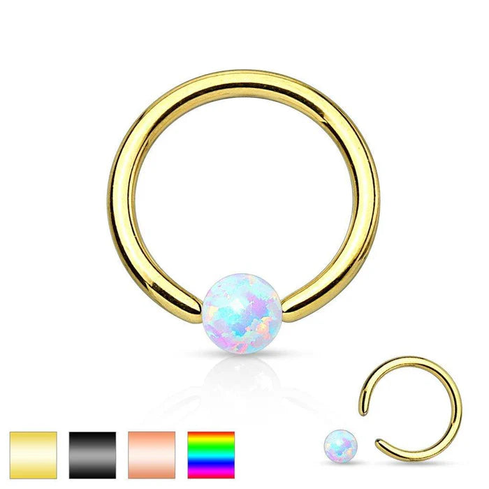 Synthetic Opal Stone Iron Plating over 316L Surgical Steel Captive Bead...