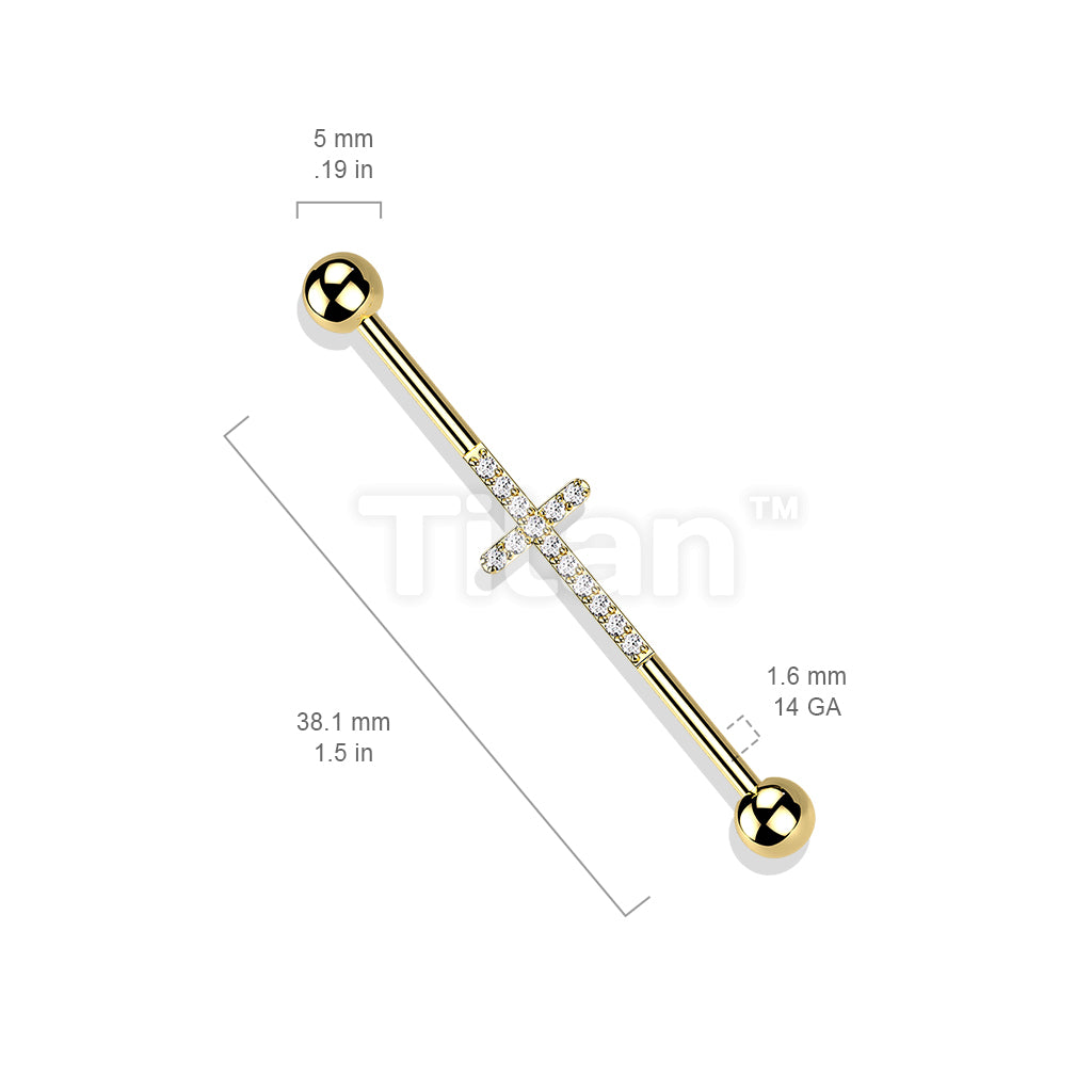 Implant Grade Titanium Externally Threaded Industrial Barbell With CNC Set CZ Lined Cross Center - Image 7