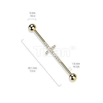Implant Grade Titanium Externally Threaded Industrial Barbell With CNC Set CZ Lined Cross Center - Image 7