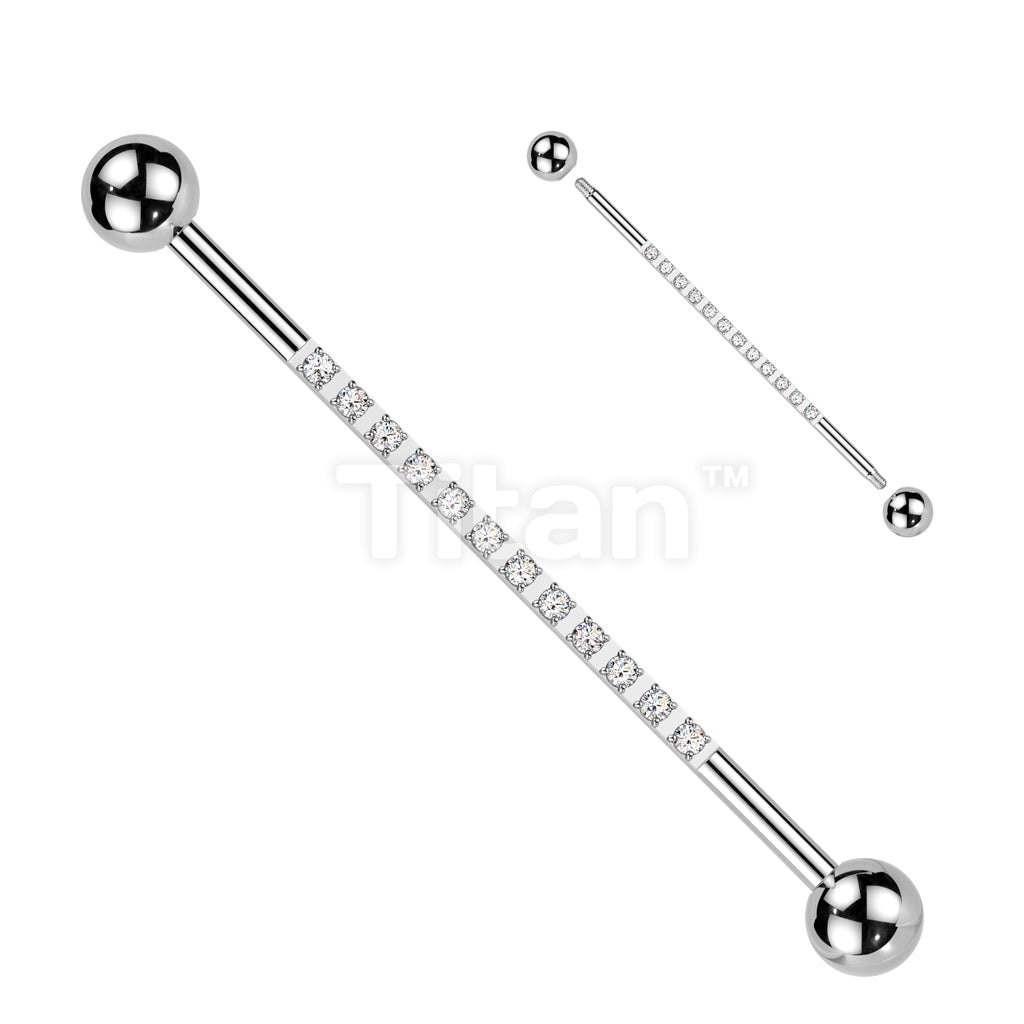 Implant Grade Titanium Externally Threaded Industrial Barbell With CNC Set CZ Lined Bar - Image 2