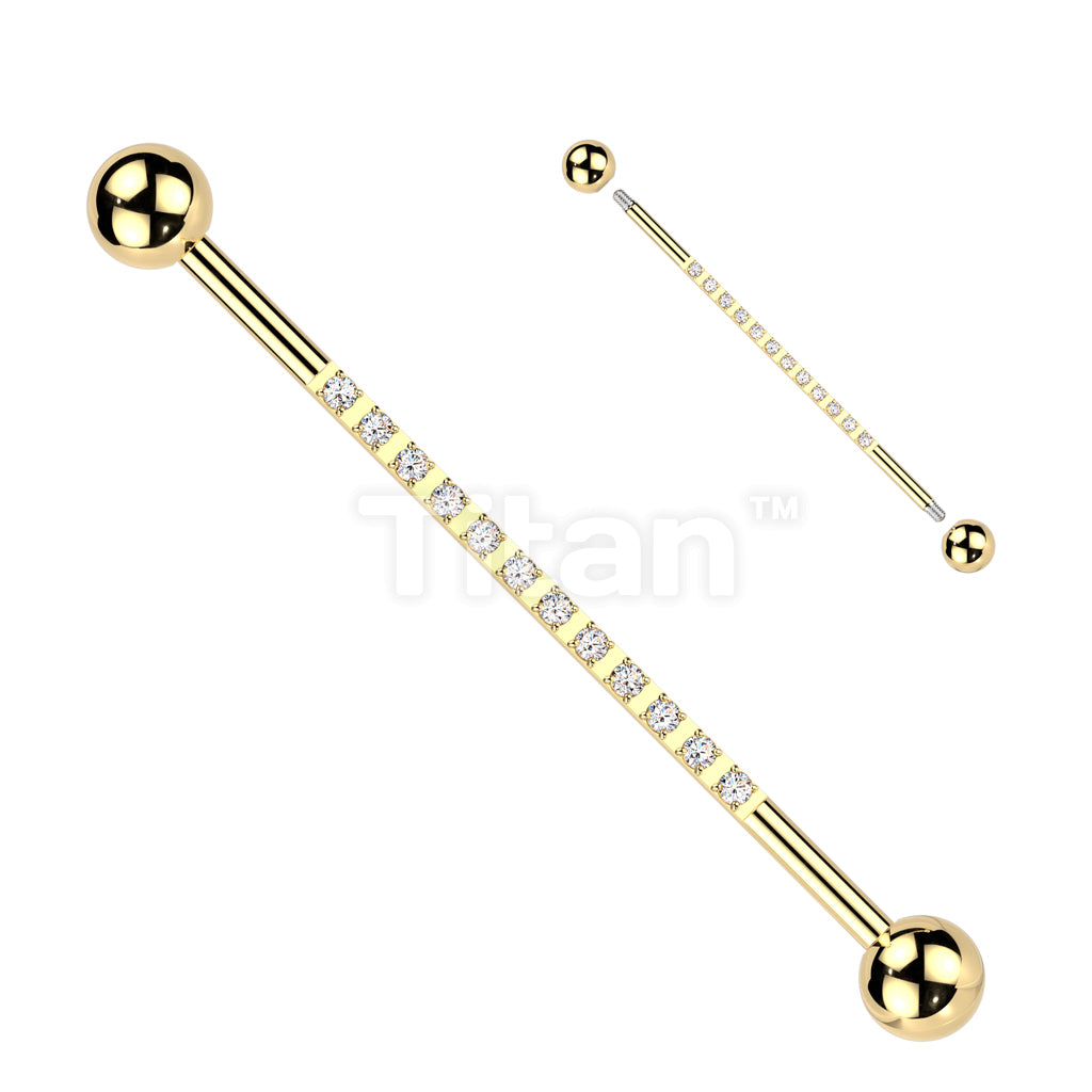 Implant Grade Titanium Externally Threaded Industrial Barbell With CNC Set CZ Lined Bar - Image 3