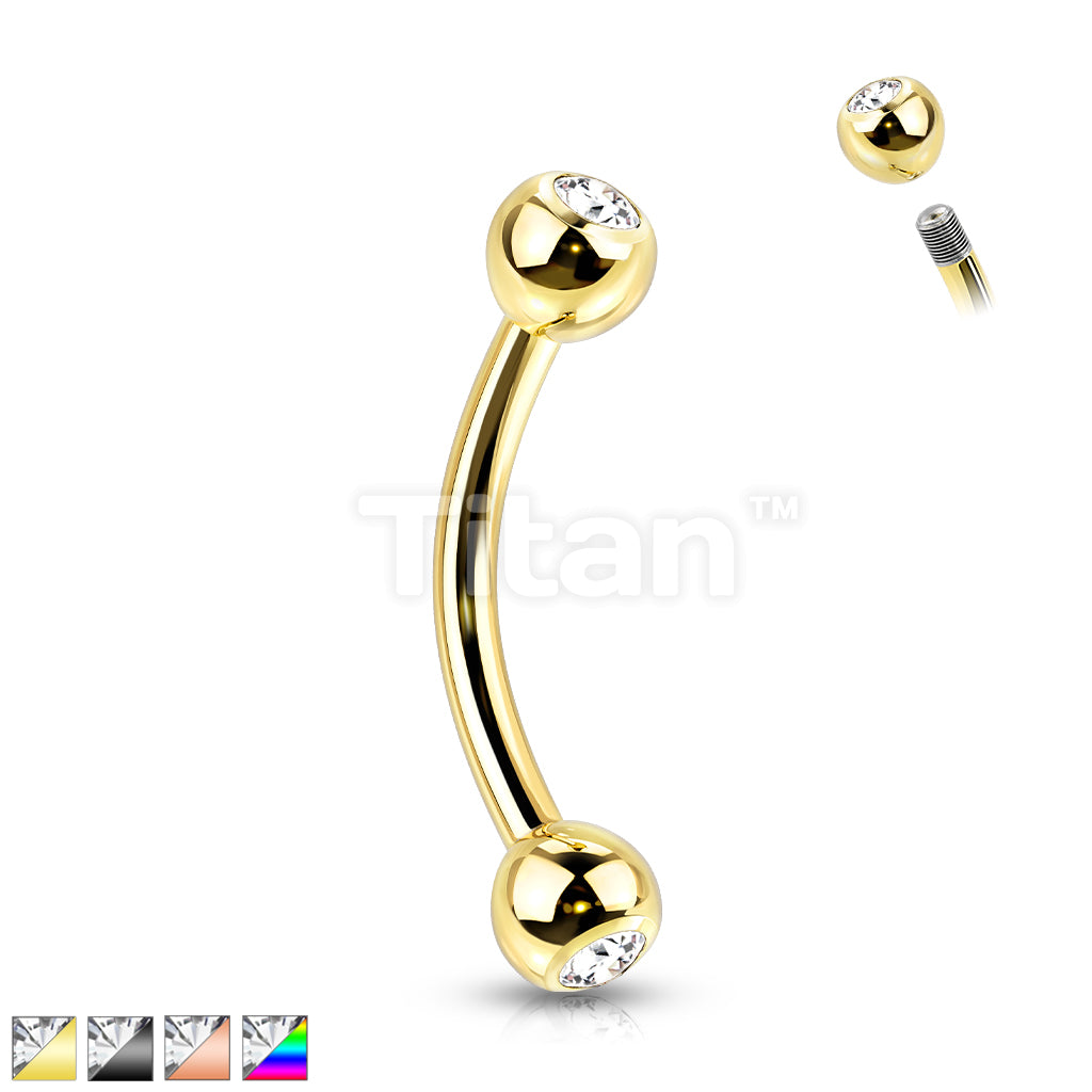 Implant Grade Titanium Externally Threaded PVD Plated Curved Barbell With Press Fit CZ Ball Ends - Image 2