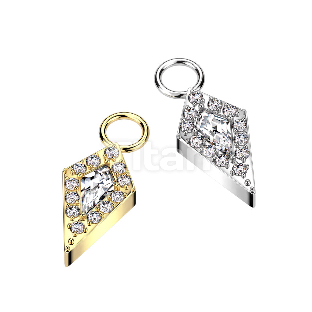 Implant Grade Titanium Dangle CZ Pave Spear Charm for Hoops, Studs and More