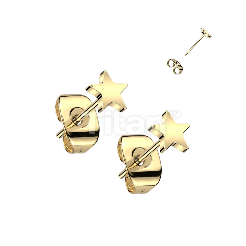 Pair of Implant Grade Titanium Earring Stud With Flat Star Shaped Top - Image 2