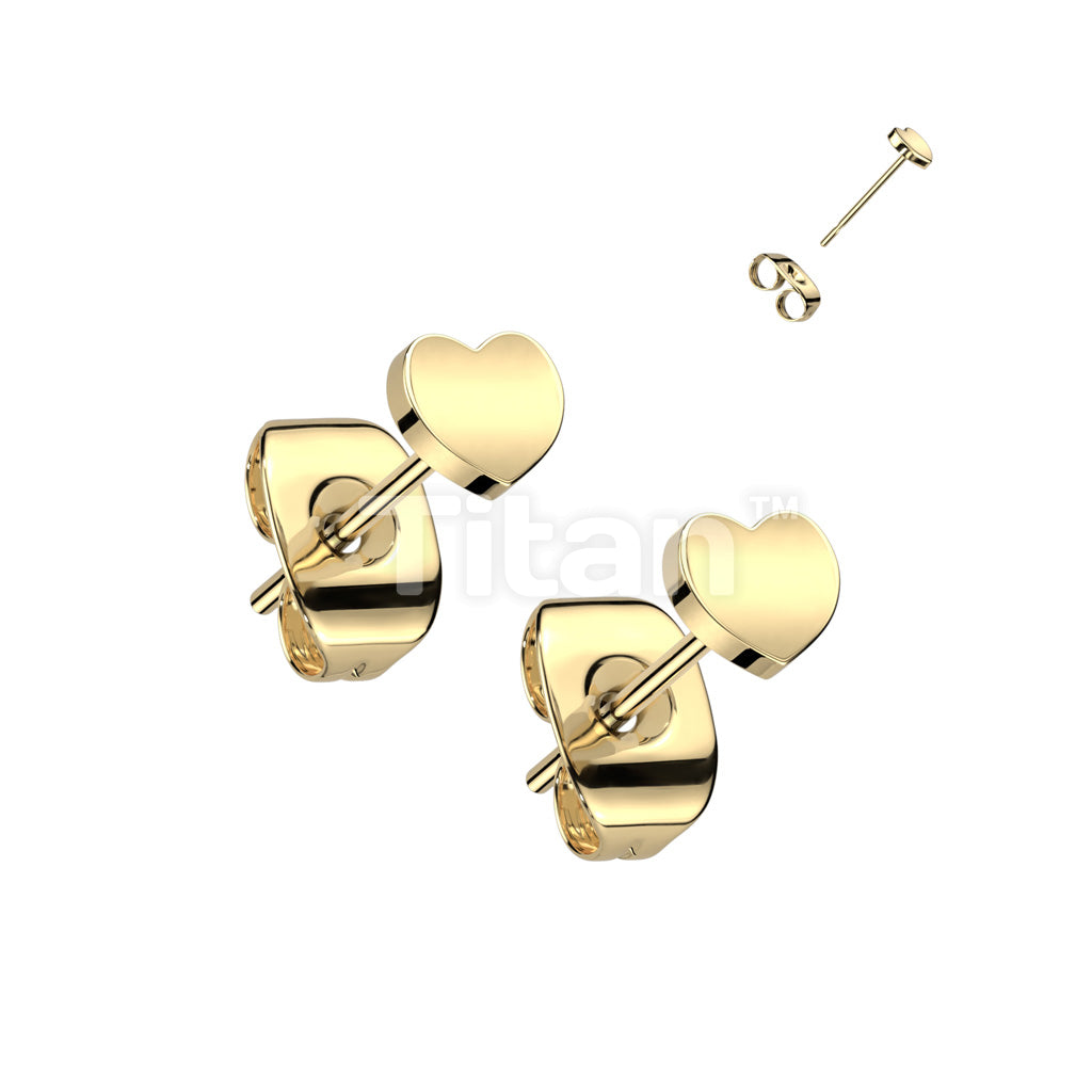 Pair of Implant Grade Titanium Earring Stud With Flat Heart Shaped Top - Image 2