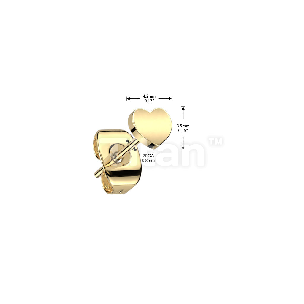 Pair of Implant Grade Titanium Earring Stud With Flat Heart Shaped Top - Image 4