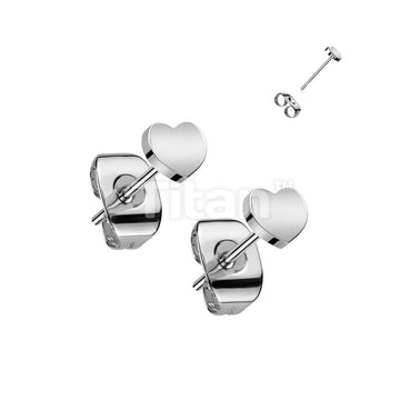 Pair of Implant Grade Titanium Earring Stud With Flat Heart Shaped Top - Image 3