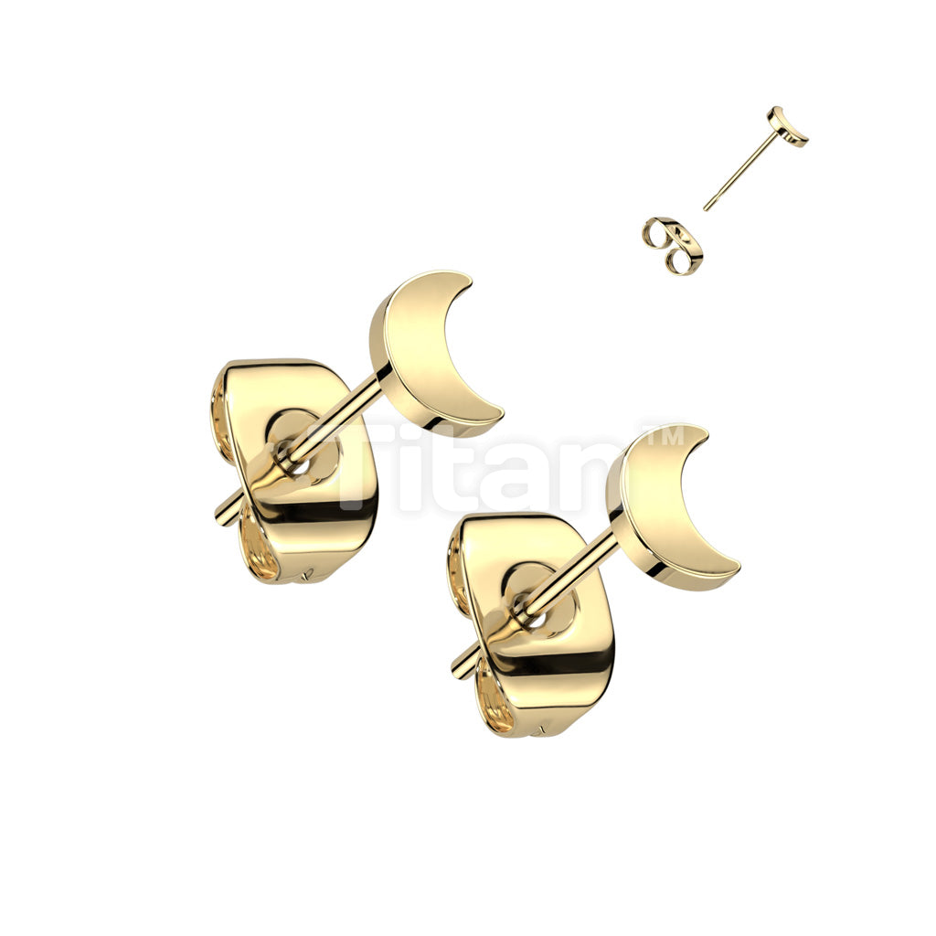 Pair of Implant Grade Titanium Earring Stud With Flat Crescent Moon Shaped Top - Image 2