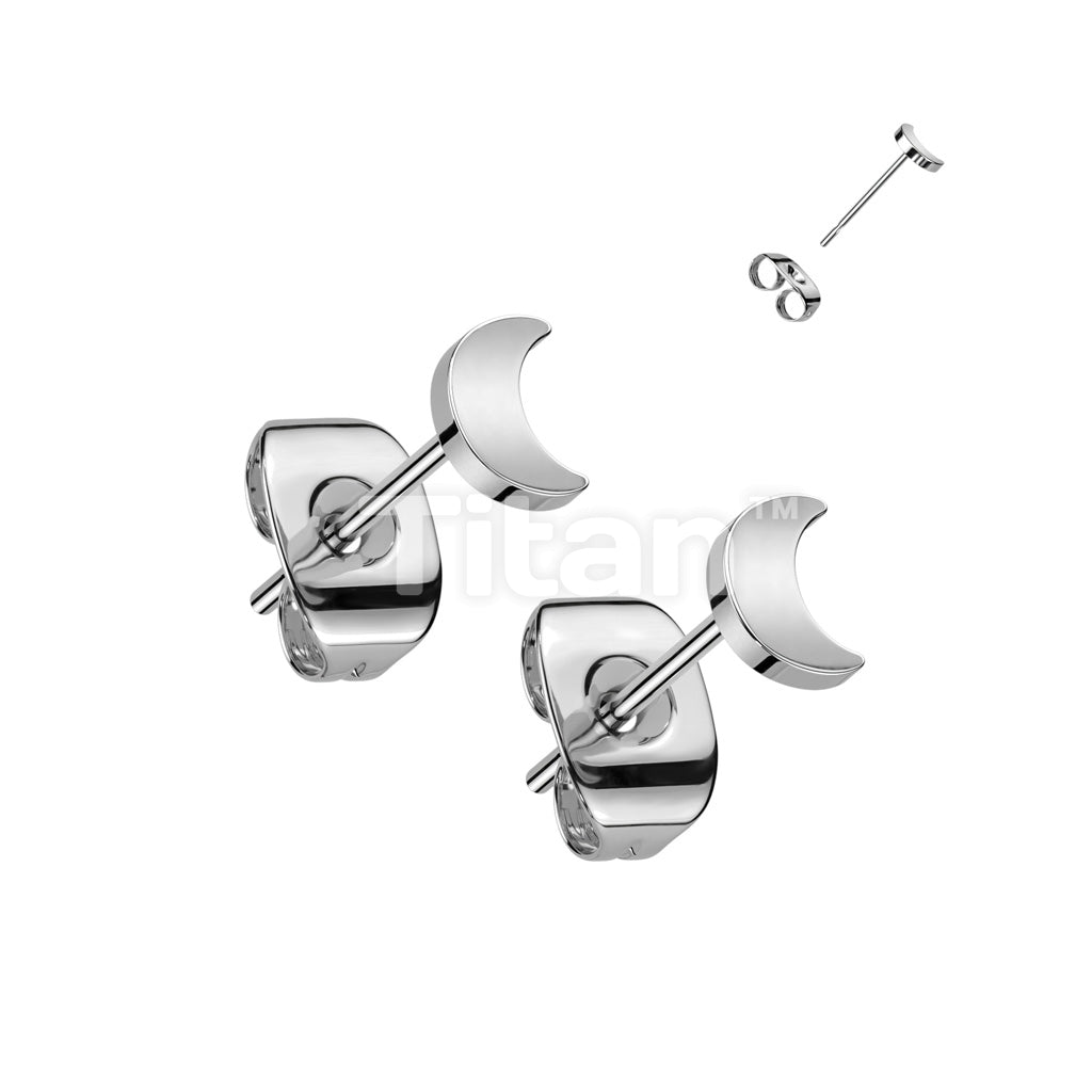 Pair of Implant Grade Titanium Earring Stud With Flat Crescent Moon Shaped Top - Image 3