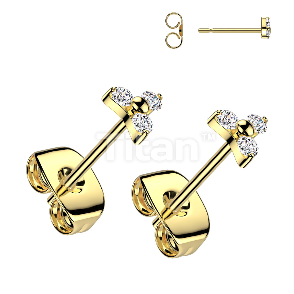 Pair of Implant Grade Titanium Prong Set Earrings With Trinity CZ  - Image 2