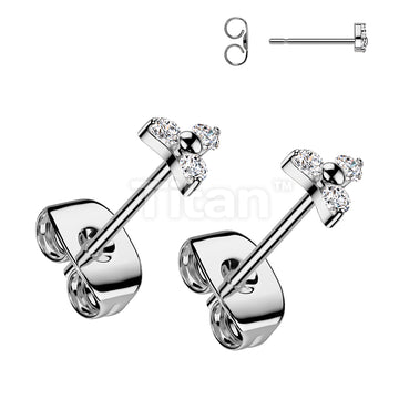 Pair of Implant Grade Titanium Prong Set Earrings With Trinity CZ  - Image 3