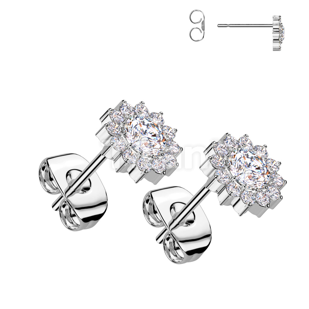 Pair of Implant Grade Titanium CZ Flower Earrings - Image 3