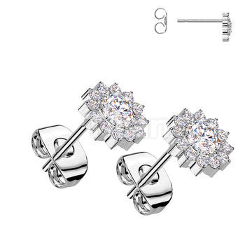 Pair of Implant Grade Titanium CZ Flower Earrings - Image 3