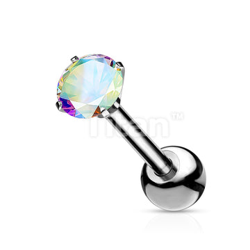 Implant Grade Titanium Cartilage, Tragu Barbell with Prong Set CZ - Image 3
