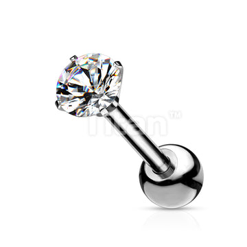 Implant Grade Titanium Cartilage, Tragu Barbell with Prong Set CZ - Image 4