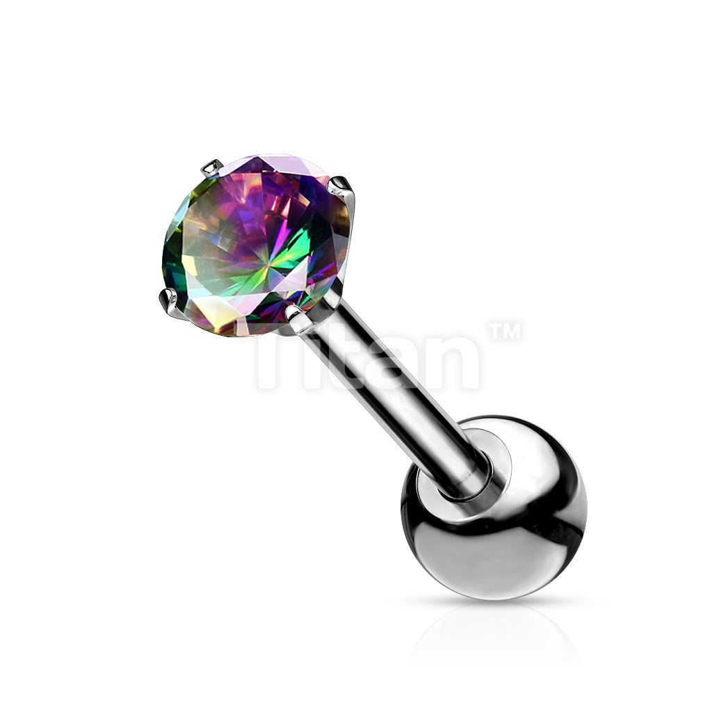 Implant Grade Titanium Cartilage, Tragu Barbell with Prong Set CZ - Image 10