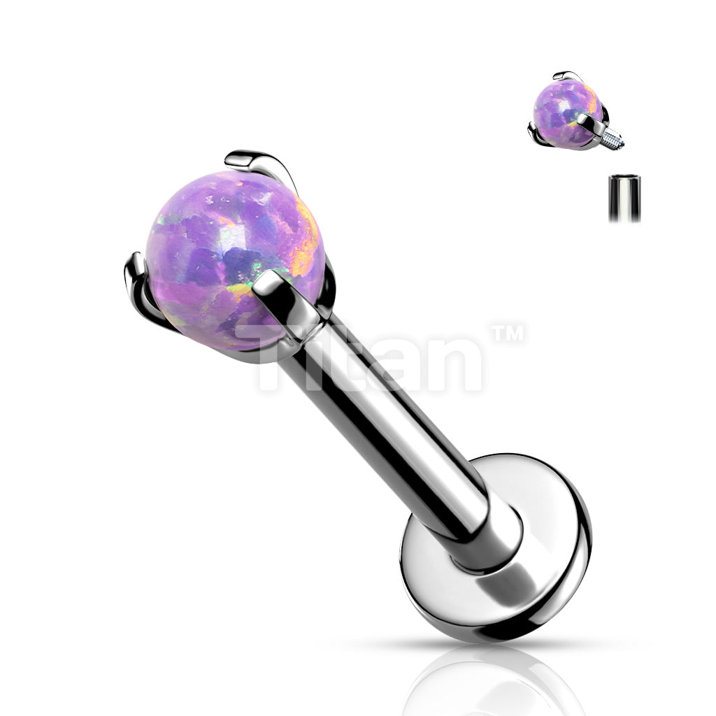 Implant Grade Titanium Internally Threaded Claw Set Opal Ball Top Labret - Image 6