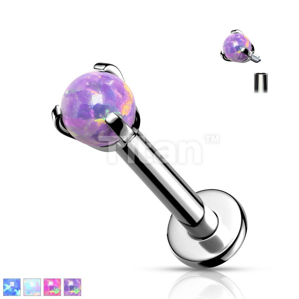 Implant Grade Titanium Internally Threaded Claw Set Opal Ball Top Labret - Image 2
