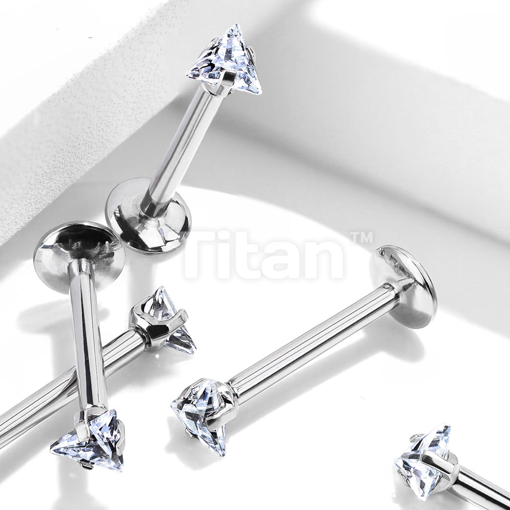 Implant Grade Titanium Internally Threaded Labret With Triangle Prong Set CZ Top - Image 2