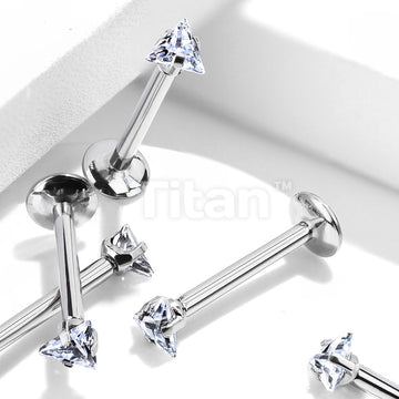 Implant Grade Titanium Internally Threaded Labret With Triangle Prong Set CZ Top - Image 2